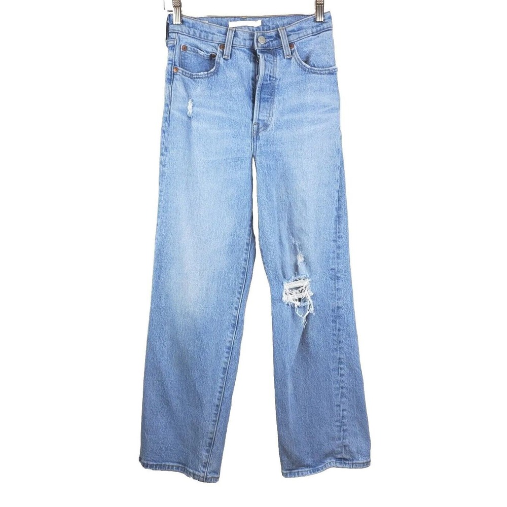 Levi’s 25 Women’s Jeans RIBCAGE STRAIGHT High Rise Light Wash Destroyed Distress